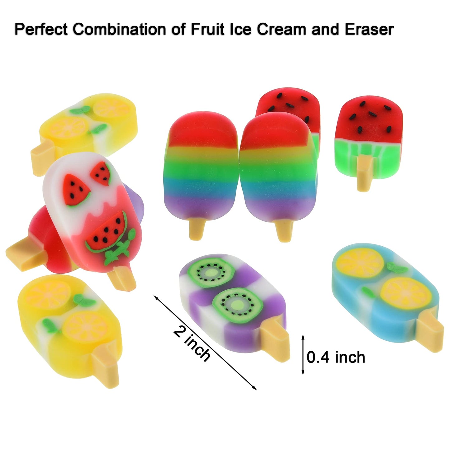 Domg 16Pcs Ice Cream Erasers For Kids, Cute Fruit Shaped Erasers Fun Food Erasers For Classroom Rewards Party Favors