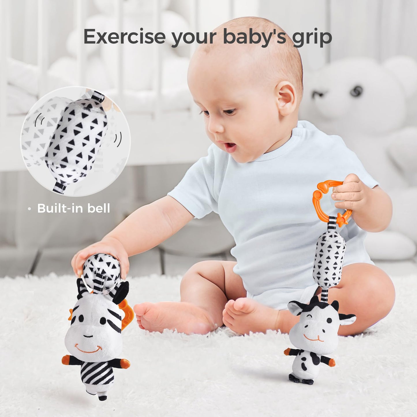 Tumama Black And White Baby Toys, High Contrast Baby Tummy Time Toys, Newborn Soft Books Mirror Rattles, Montessori Sensory Toys 0-12 Months, Hanging Infant Toys For Carseat Stroller Play Mat Crib