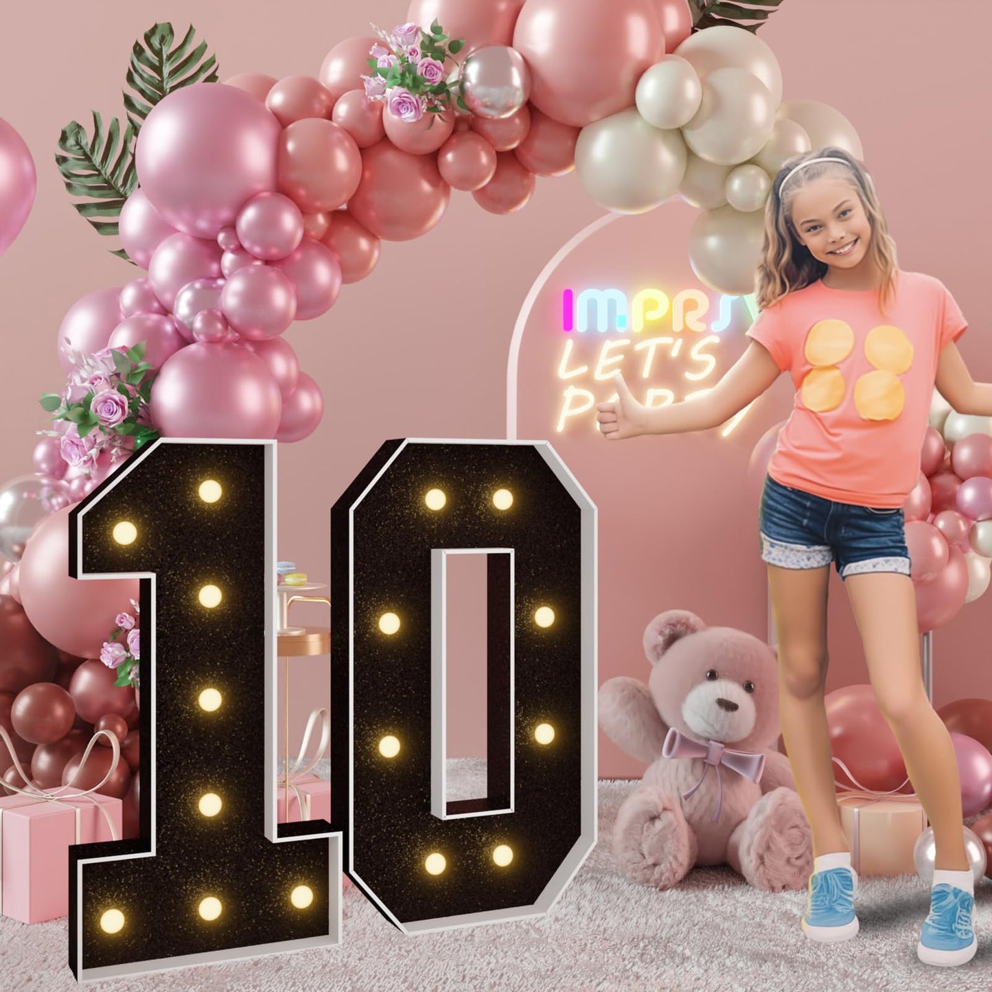 Imprsv 3Ft Black 10Th-Birthday Decorations Numbers: 10Th Birthday Party Anniversary Decorations Large Light Up Numbers 10 For Gi