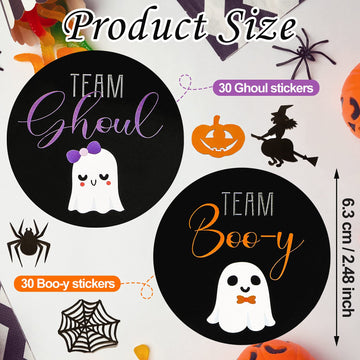 60 Pieces Halloween Gender Reveal Stickers Round Stickers Halloween Theme Stickers Halloween Decoration Stickers For Halloween Party Bottles Laptop Mobile Phone Decor 2 Styles(Ghost)