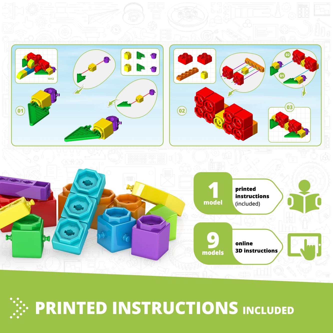 Engino STEAM Maker Junior 10 Model Set, Stackable Building Blocks, STEM Building Toys, Educational Toys for Kids 4+, Gift for Bo