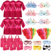Shihanee 30 Pcs Spa Party Supplies For Girls, 6 Satin Robe 6 Kids Slippers Sleepover Birthday Spa Party Favors (Rose Red)
