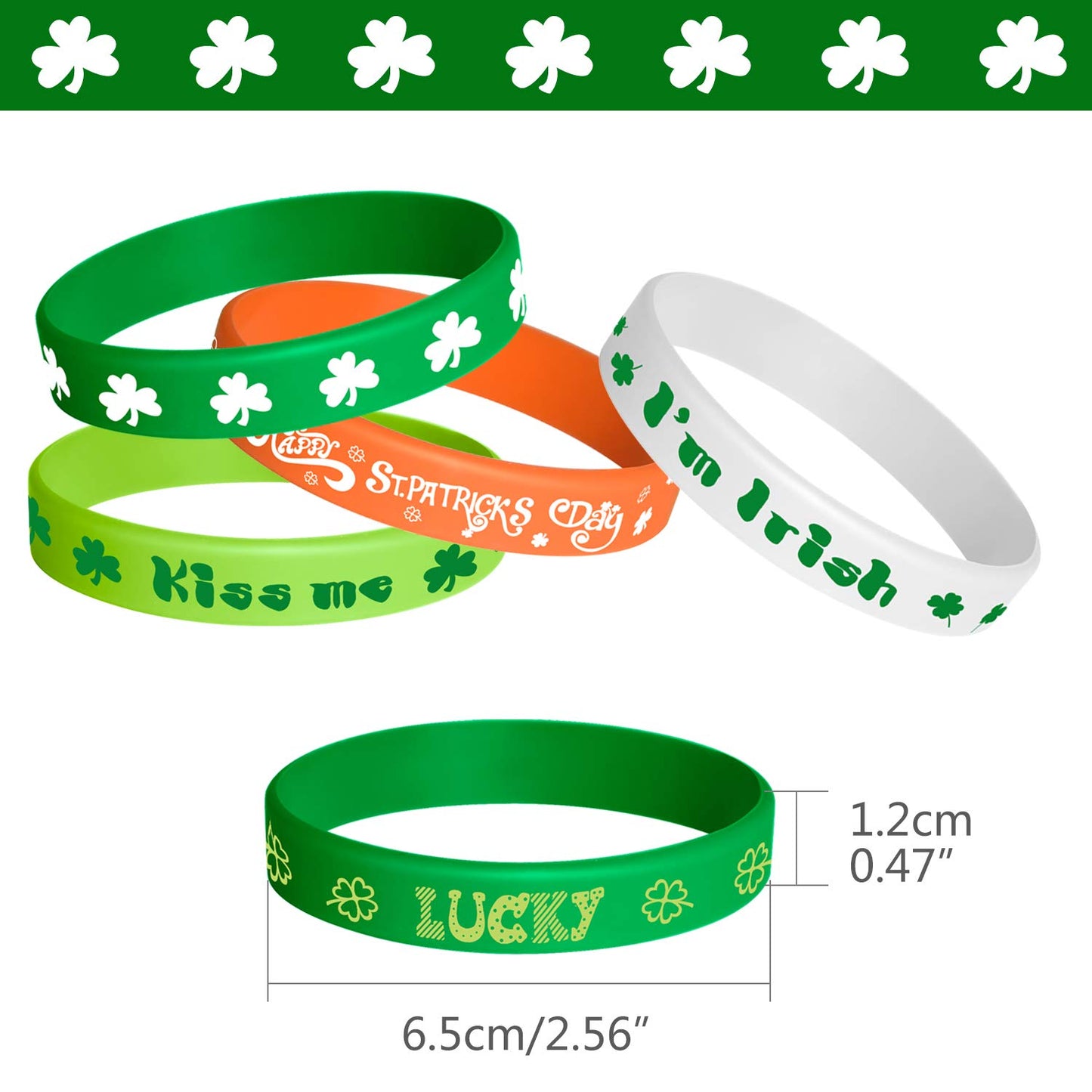TUPARKA 35 Pieces St Patrick Bracelets Rubber Clover Irish Bracelet Silicone Bracelet for Party Favors School Children Gifts Sup