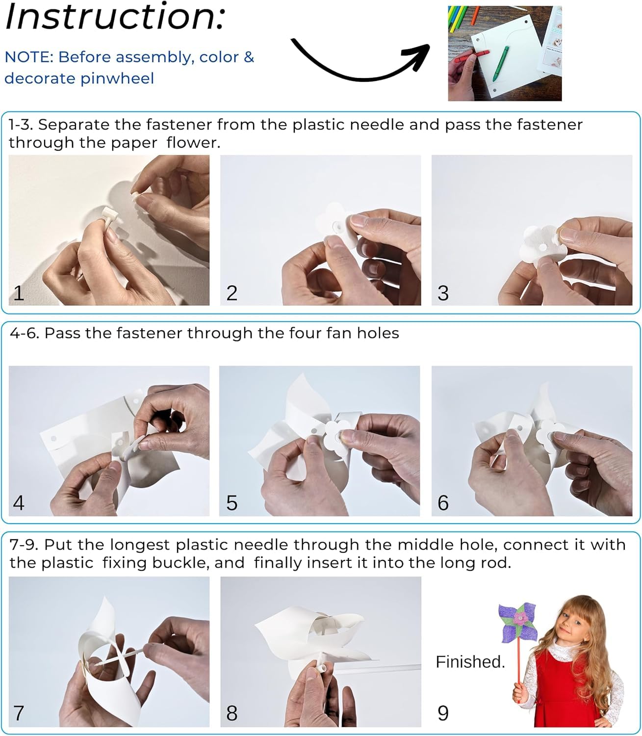 4Es Novelty DIY Pinwheels Craft for Kids (48 Pack) Color Your Own White Pinwheels, Bulk Summer Spring Craft Kit for Boys & Girl