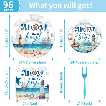 Engoeagle Ahoy Its A Boy Baby Shower - Nautical Themed Plates And Napkins Party Supplies Ahoy Nautical Boy Baby Shower Party Dec