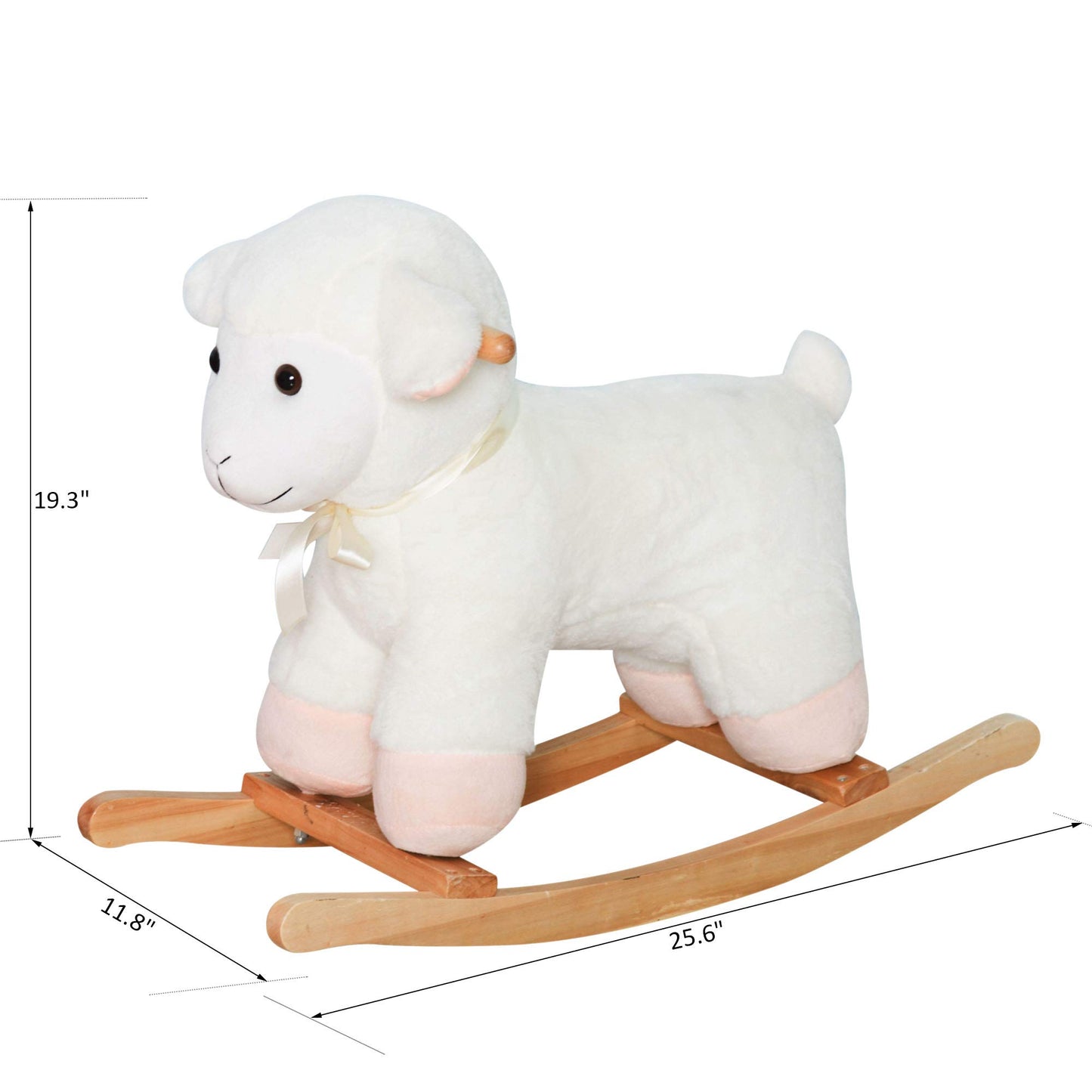 Qaba Lamb Rocking Horse Sheep, Nursery Stuffed Animal Ride On Rocker For Kids, Wooden Plush, White