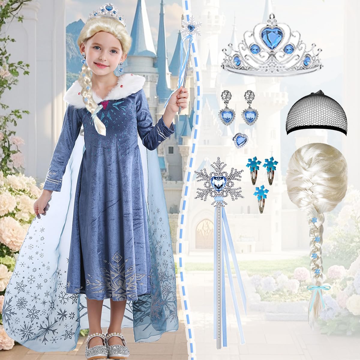 Itvti Princess Elsa Winter Costume For Girls Halloween Carnival Fancy Dress For Cosplay, Blue, 6-7 Years(Tag 140)