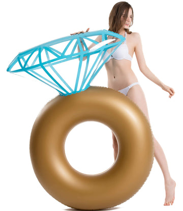 Jasonwell Inflatable Diamond Ring Pool Float, Large Gold PVC Engagement Float, Model JX-PF-DRG for Parties and Outdoor Fun