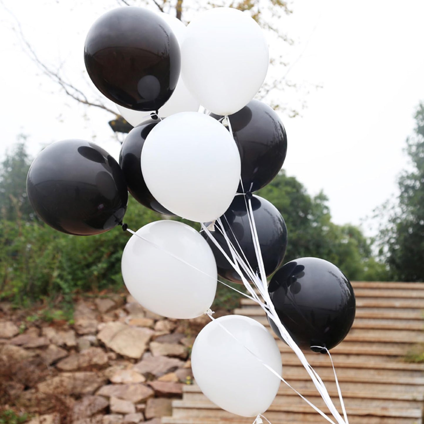 100Pcs Black And White Balloons 12 Inch Thickened Latex Balloons For Birthday Wedding Graduation Party Decorations (Black White