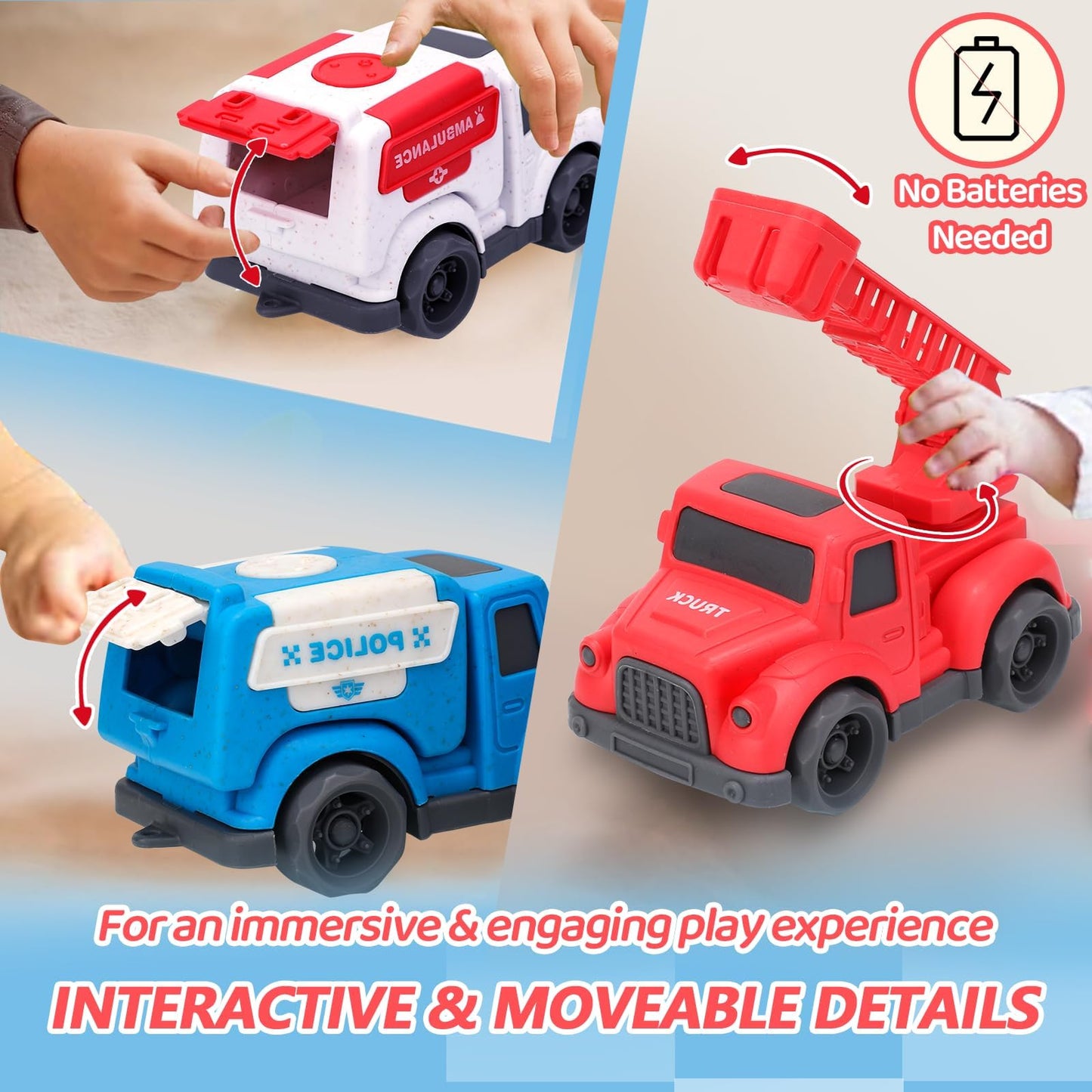 Toddler Toy Cars for 1 2 3 Year Old Boy, 3 in 1 Police Car Firetruck Toys and Ambulance for Toddlers, BPA Free, Phthalates Free,