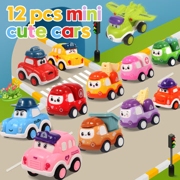 12 Pcs Pull Back Cars Set Toys For 1 2 3 Year Toddlers, Baby Car Toys For 6-12-18 Months, Construction Vehicle Racing Car Set, B