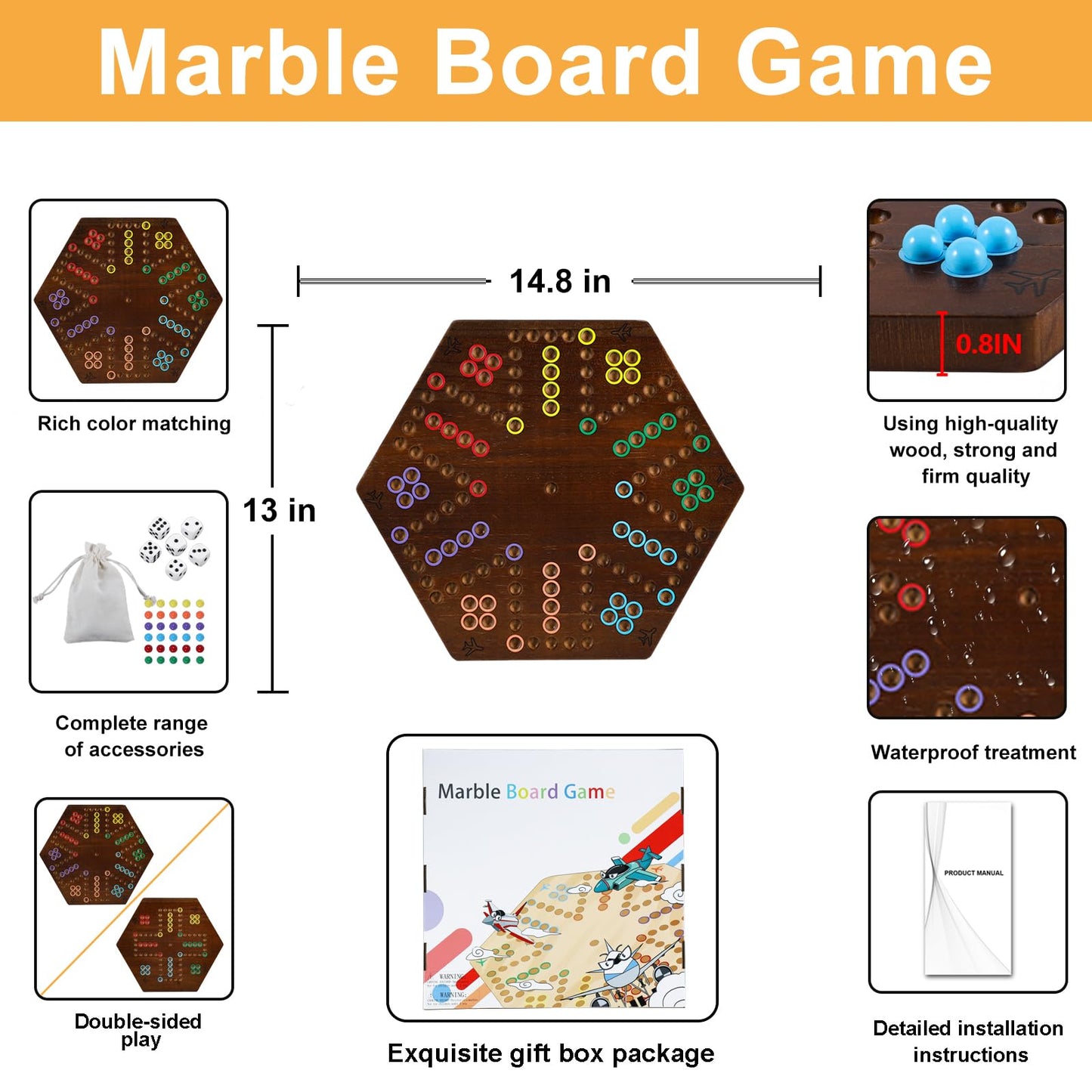 Wahoo Board Game Wooden Original Aggravation Board Game Classic 2 Side Painted Fast Track Game For 4 Player And 6 Player With 30
