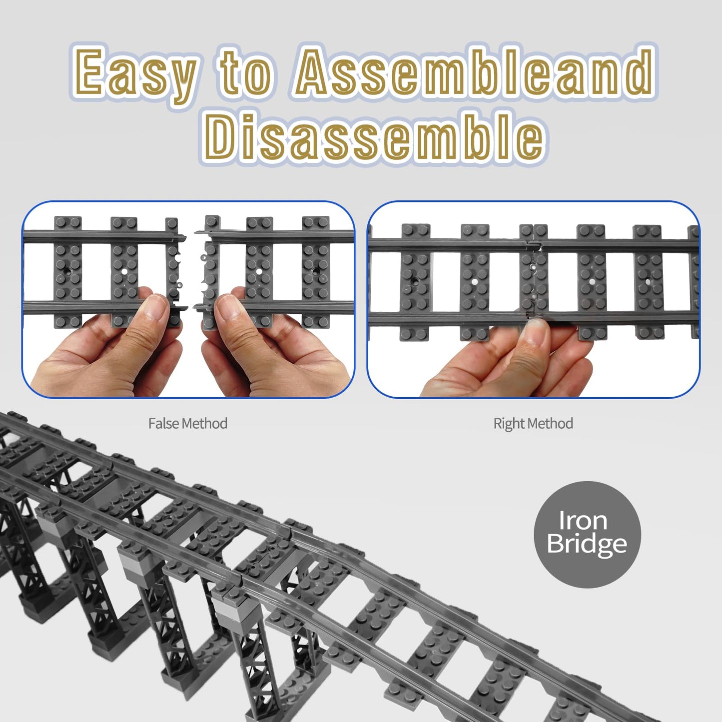 68 Pcs City Train Tracks Building Block Set Compatible With Lego,Train Tracks Accessories Set,Train Track Bridge Uphill And Down