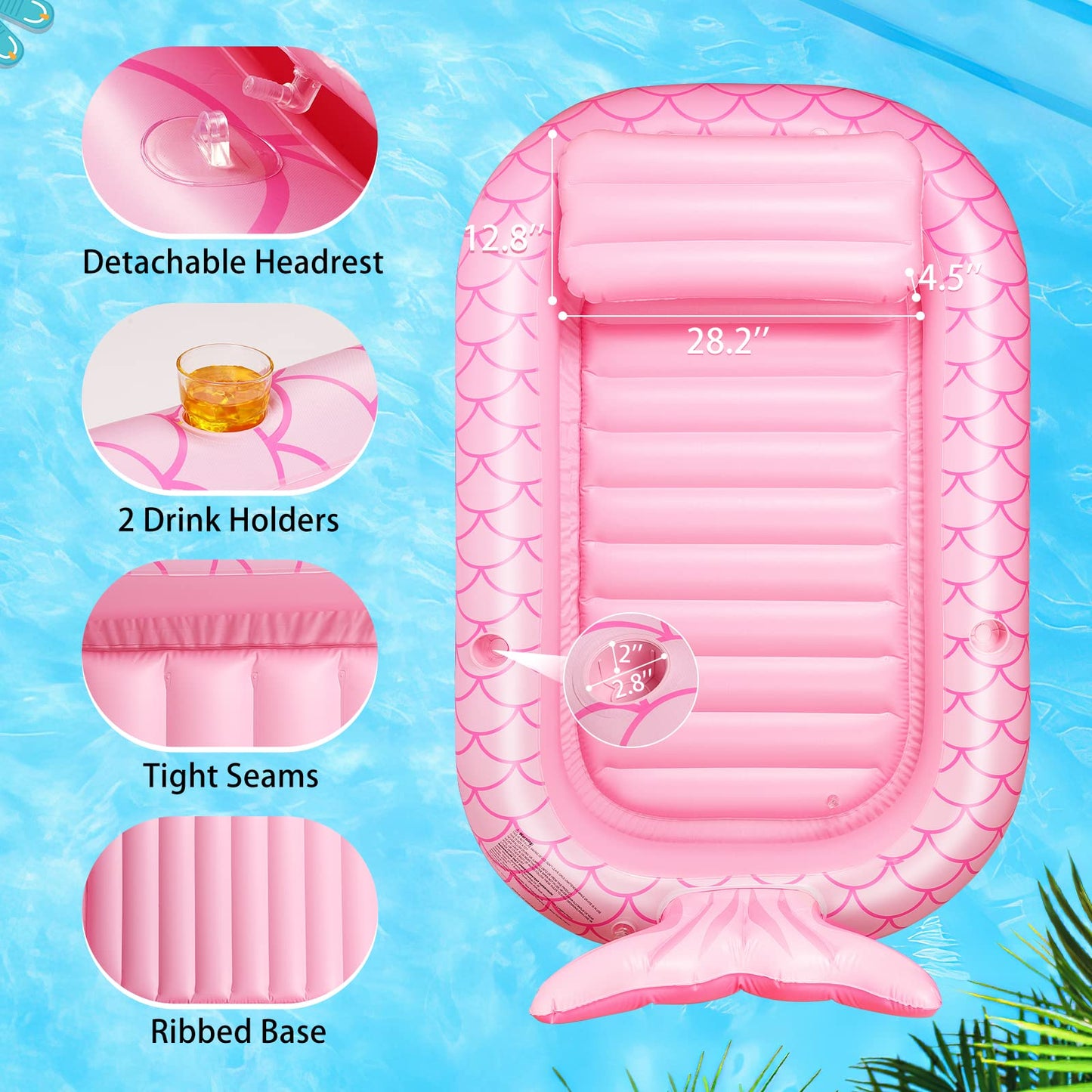 Heysplash Inflatable Tanning Pool Lounger Float, 72.8 * 49.2' Inflatable Ride-Ons Pool Rafts Swimming Pool Float, Summer Beach Party Swimming Floaty Bed Floatie Pool Toys