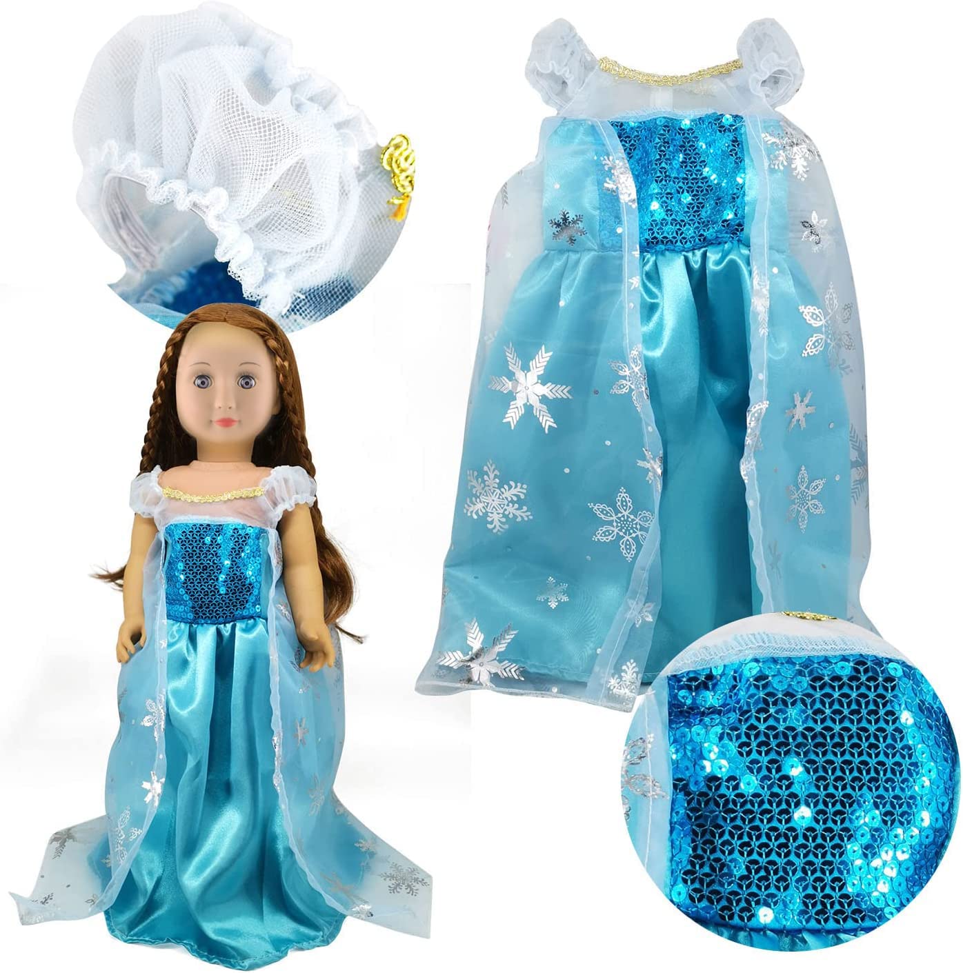 18 Inch Doll Clothes Accessories -6Pcs Different Princess Costume Fits All 18 Inch Girl Dolls