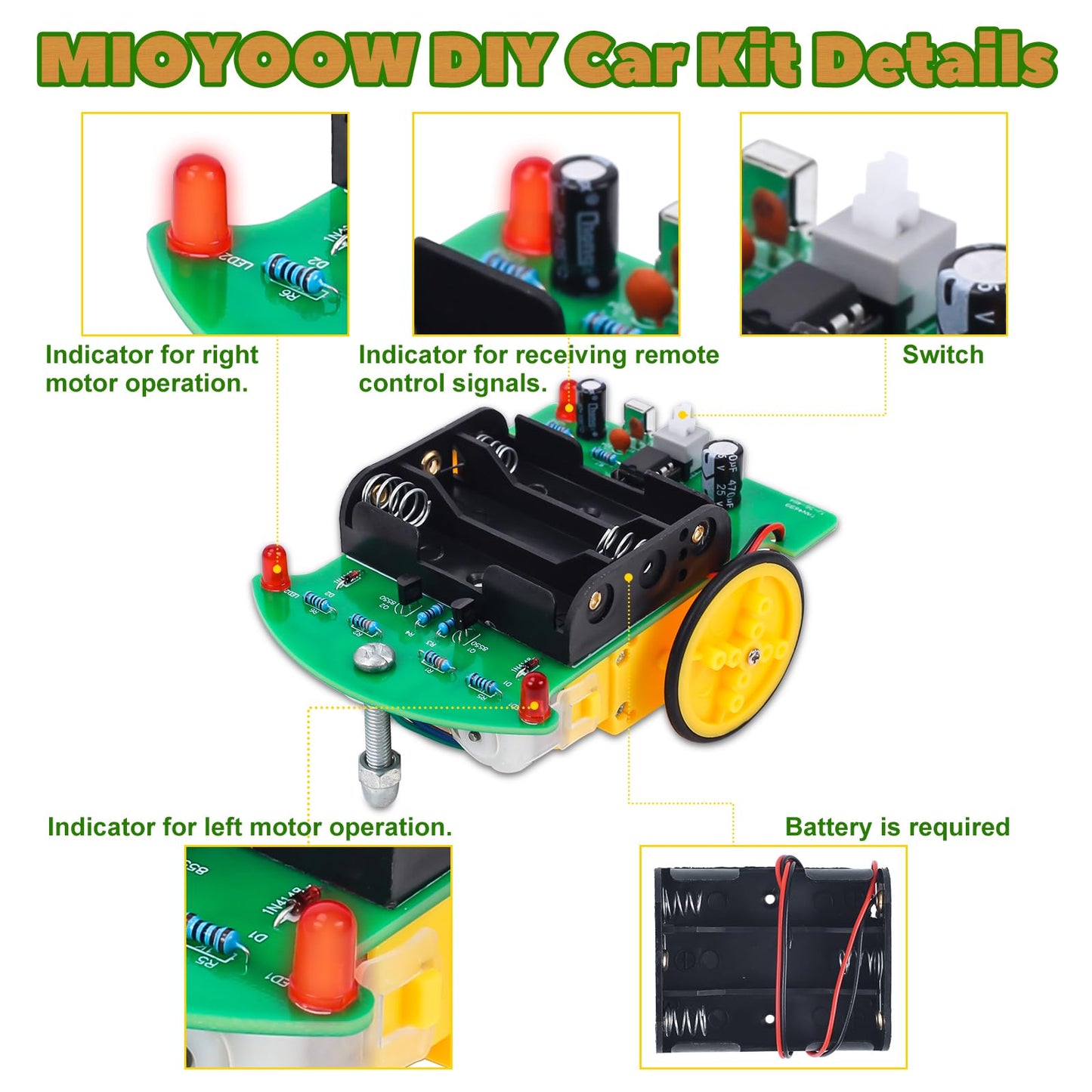 Mioyoow Soldering Practice Kit, Diy Remote Control Car Kit Beginners Learning Solder Kit School Electronic Soldering Projects For Stem Education, Smart Robot Car Toy For 15+ Years Old Boys Girls