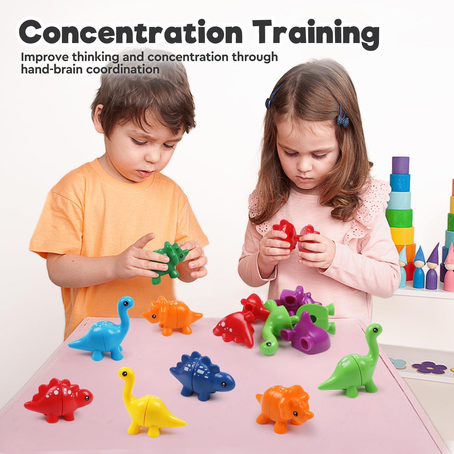 Montessori Matching Dinosaurs Toy, Color And Shapes Recognition, Snap And Pattern Match Game Preschool Learning Toys Homeschooling Activity Class Tool, Birthday Valentine'S Gift For Toddler Boys Girls
