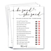 Wedding Shower Games Cards, Guest Who Said It, He Said She Said Game Cards, Bridal Shower Games 25 Guests, Engagement Party Wedd