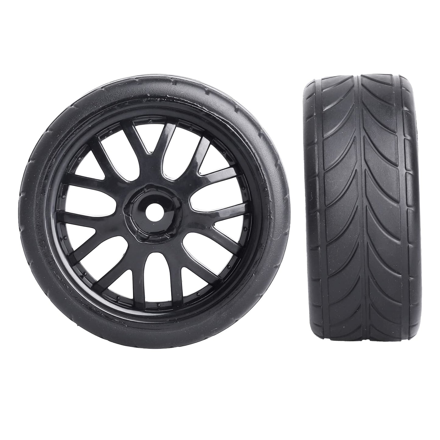 GoHobby 4PCS 1/10 RC On-Road Tires & Wheels 12mm Hex Preglued for Tamiya HSP HPI RC Racing Car
