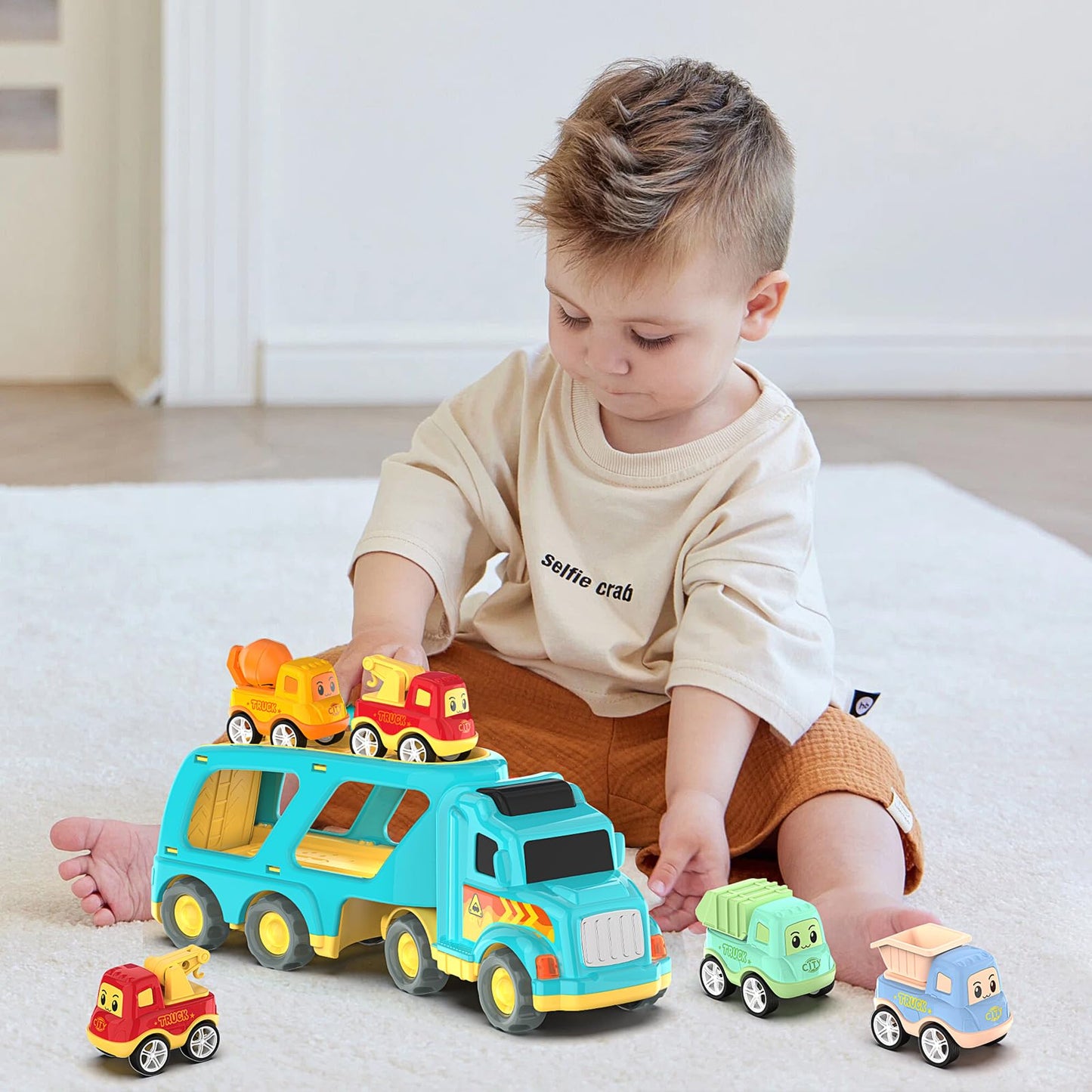 Moritakk Construction Toddler Truck Toys for Boys Girls Age 3 4 5 6 7 Years Old,5 in 1 Carrier Transport City Vehicles Toys,Car