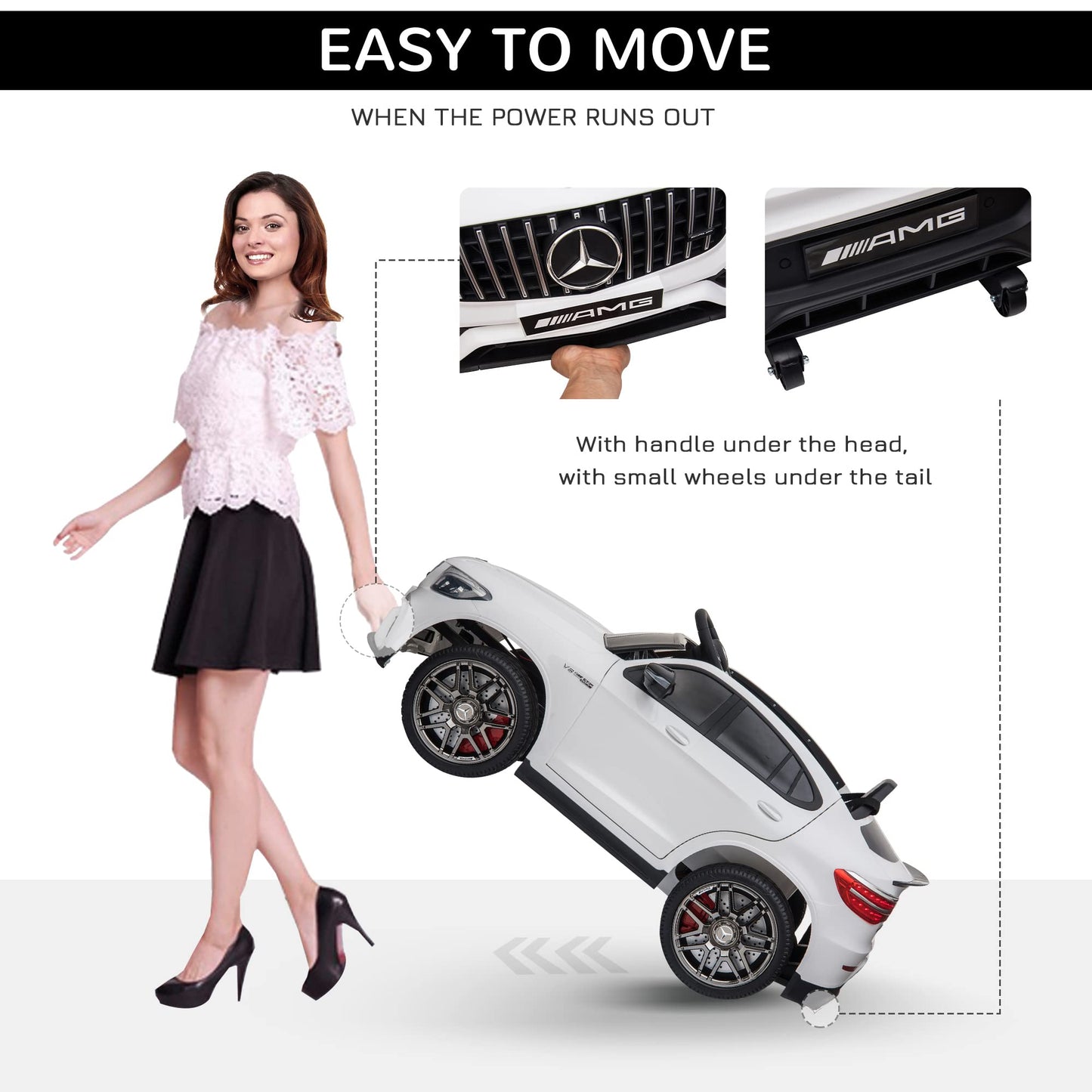 Aosom 12V Ride On Toy Car For Kids With Remote Control, Mercedes Benz Amg Glc63S Coupe, 2 Speed, With Mp3, Electric Light, Horn, Suspension, White