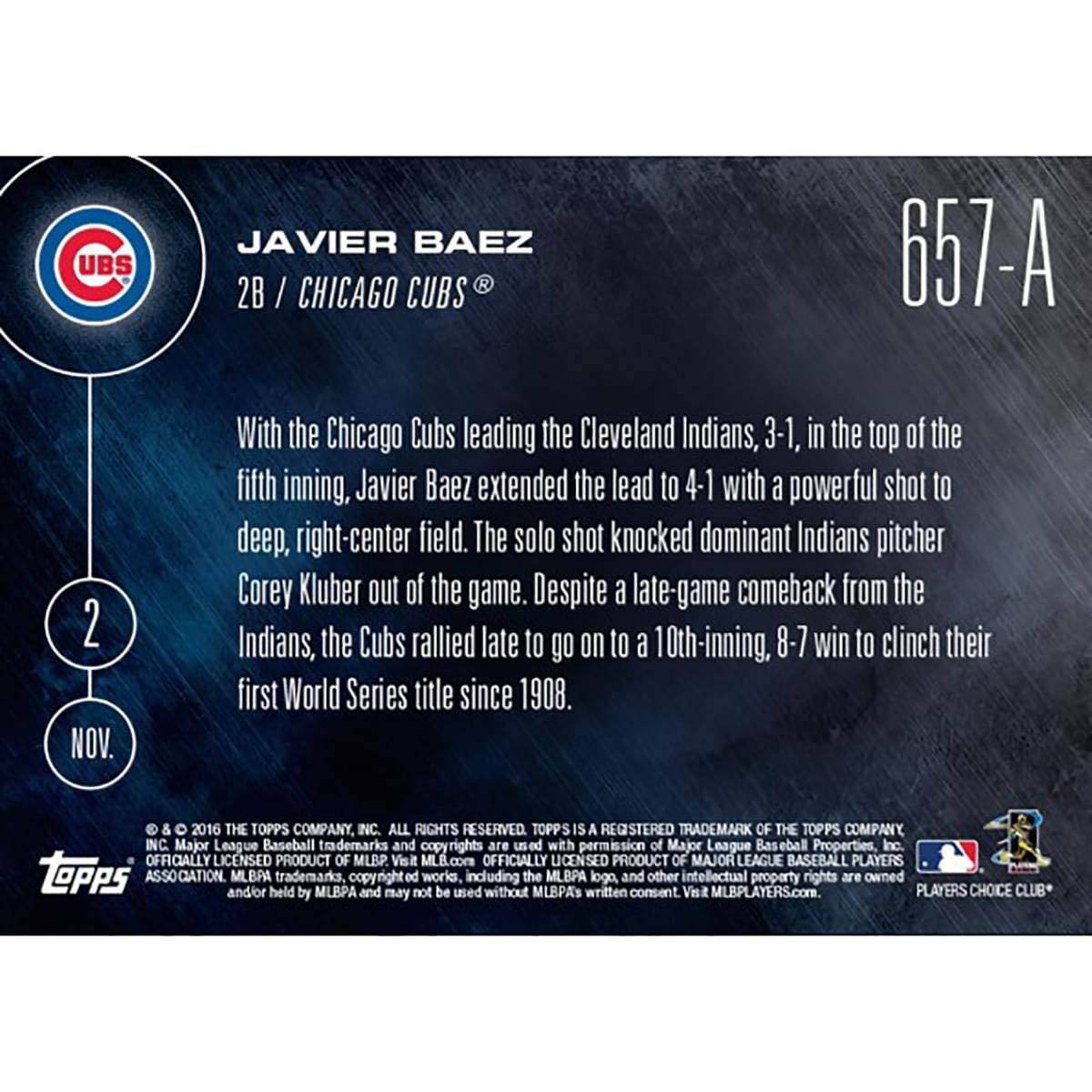 Mlb Chicago Cubs Javier Baez #657 2016 Topps Now Trading Card