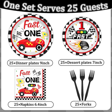 Fast One Birthday Decorations For Boys Racing Car 1St Birthday Party Supplies Fast One Plates Napkins Forks Checked Race Car Dis