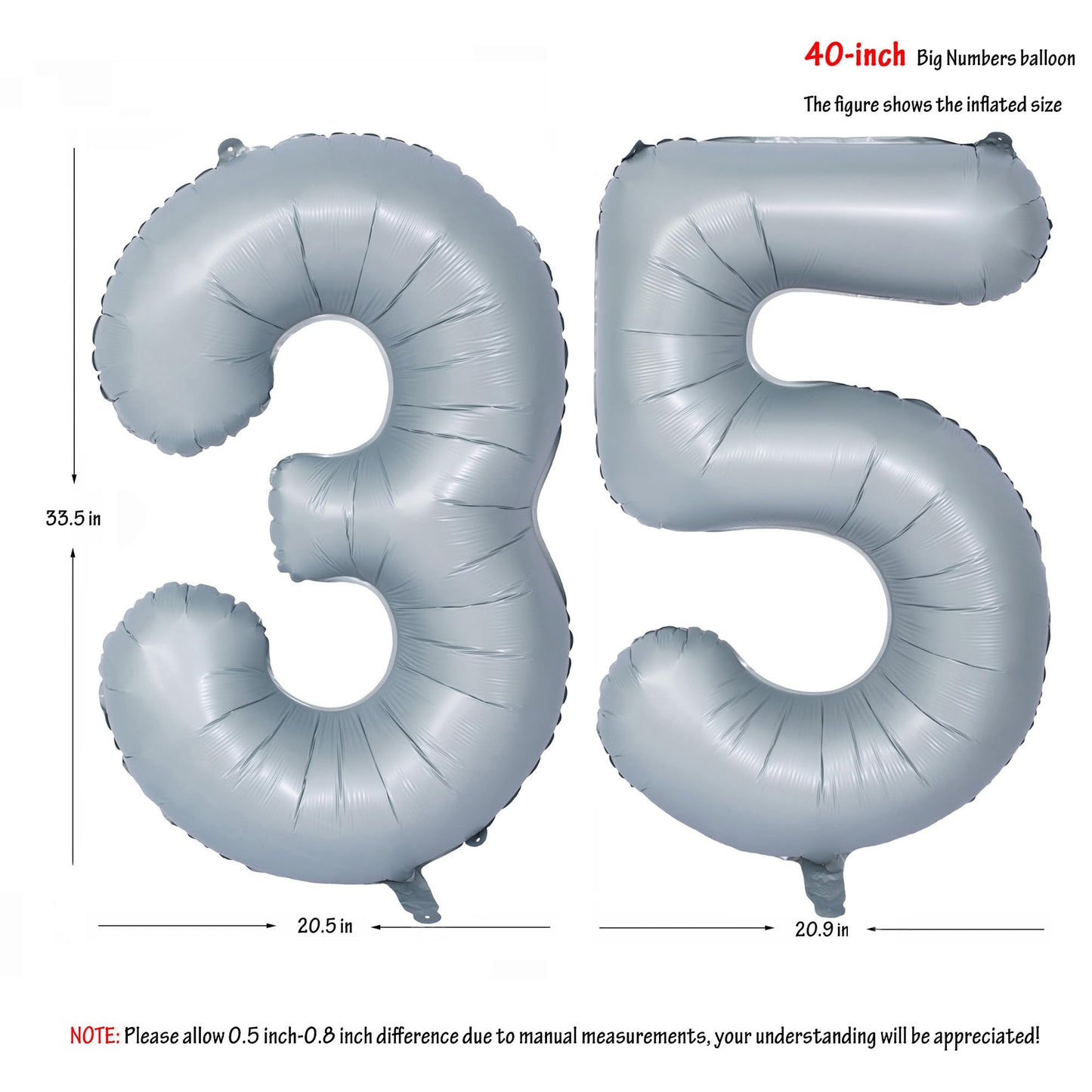 40 In Matte Gray Number Balloons Helium Foil Mylar Balloon Birthday Party Banquet Decoration 35