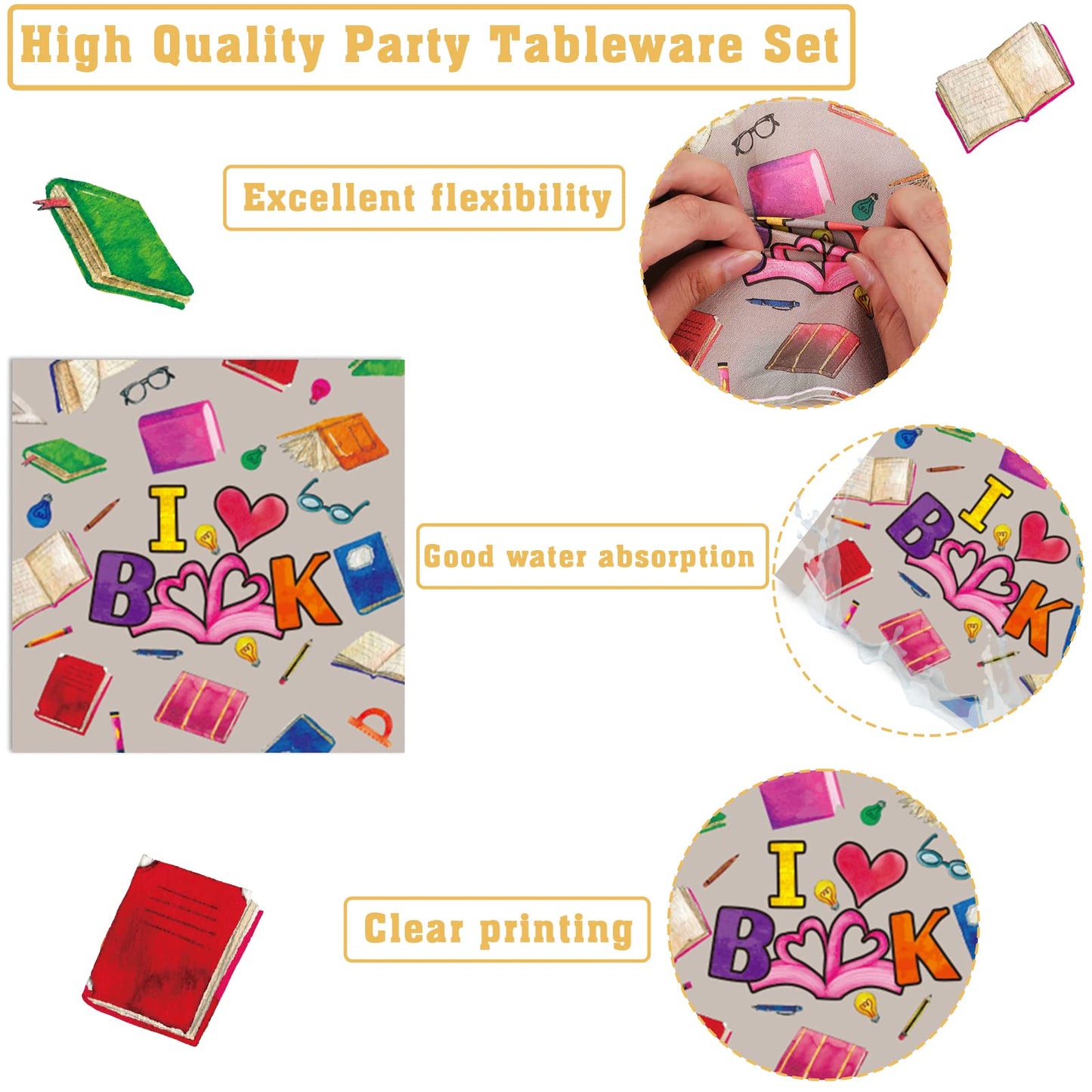 Wiooffen 96 Pcs Books Book Club Birthday Party Supplies Book Themed Paper Plates And Napkins Party Decorations For Library Readi