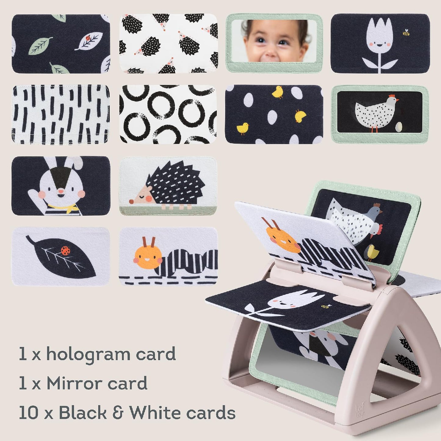 Taf Toys Black & White Rattling Spinning Book High Contrast Newborn Baby Toy 0-6 6-12 Months With Mirror For Visual Stimulation,