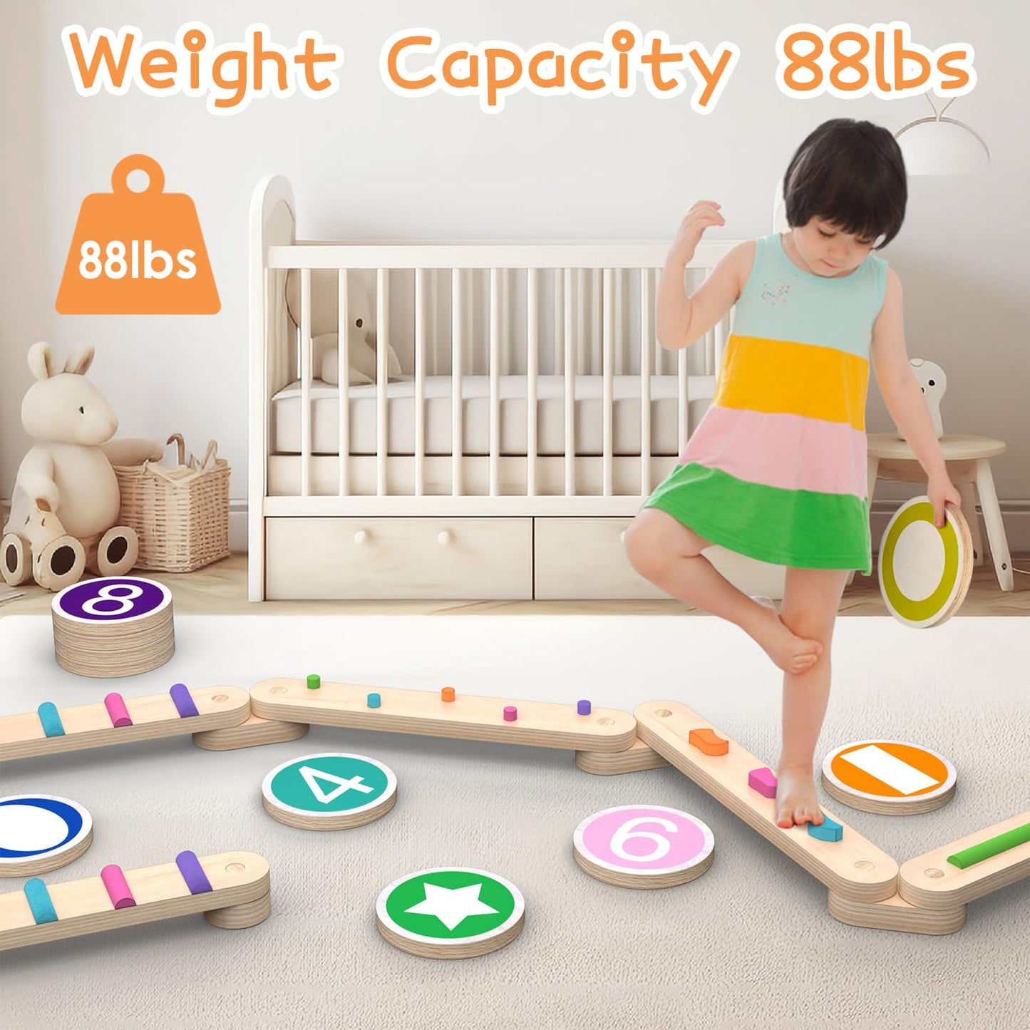 Haftkd Complete Indoor Play Set With Wooden Balance Beam - Balance Board, Wooden Activity Discs - Safe And Creative Active Play