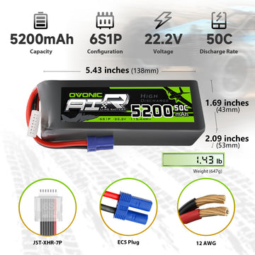 OVONIC Lipo Battery 5200mAh 50C 22.2V 6S RC Battery with EC5 Connector for RC Plane DJI Quadcopter RC Airplane RC Helicopter RC