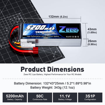 Zeee 3S Lipo Battery 5200mAh 11.1V 50C RC Battery with Deans and XT60 Connector Soft Case Battery Compatible with RC Plane Quadc