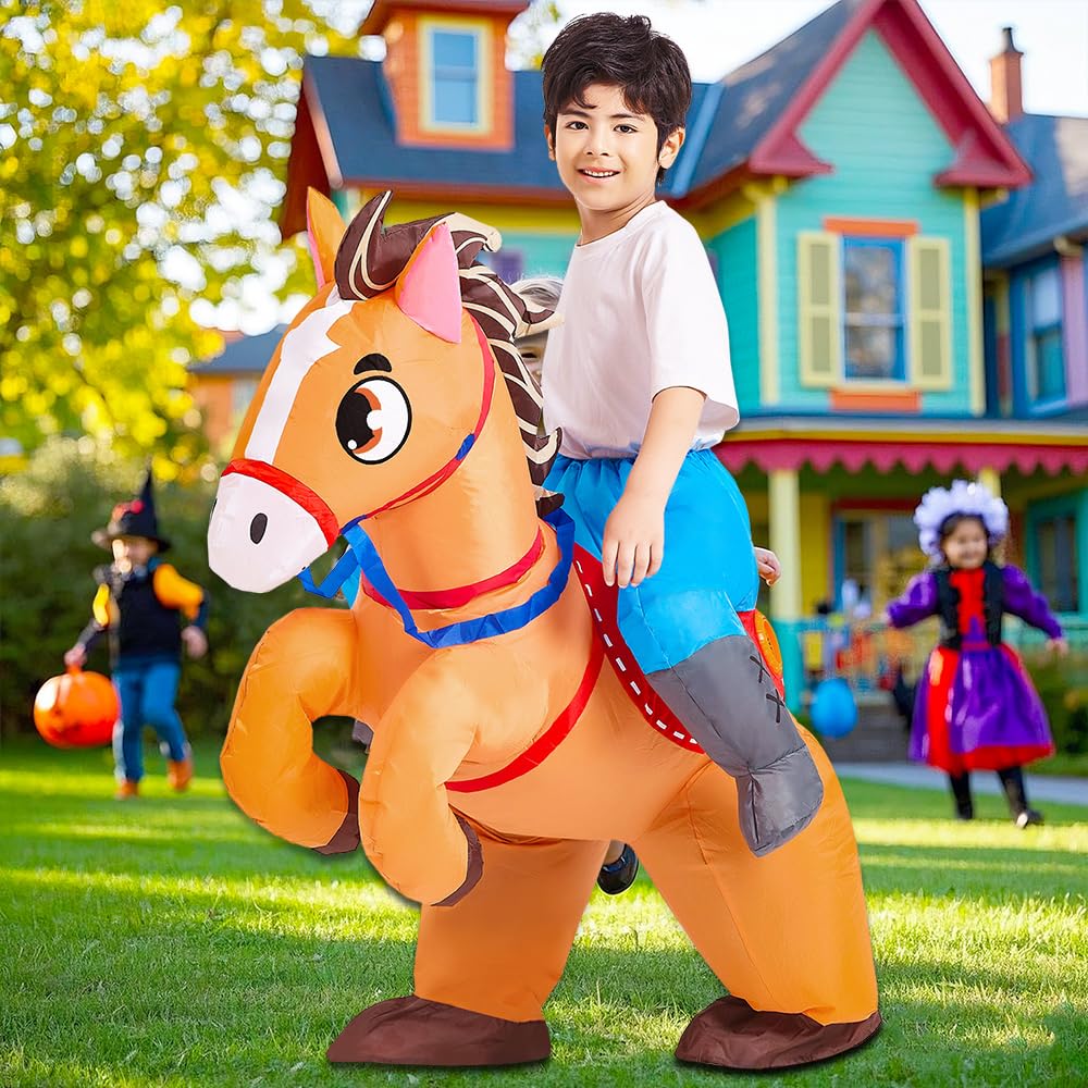 Kooy Inflatable Horse Costume Kids Riding Blow Up Cowboy Costume Funny Ride On Horse Suits For Cosplay Party