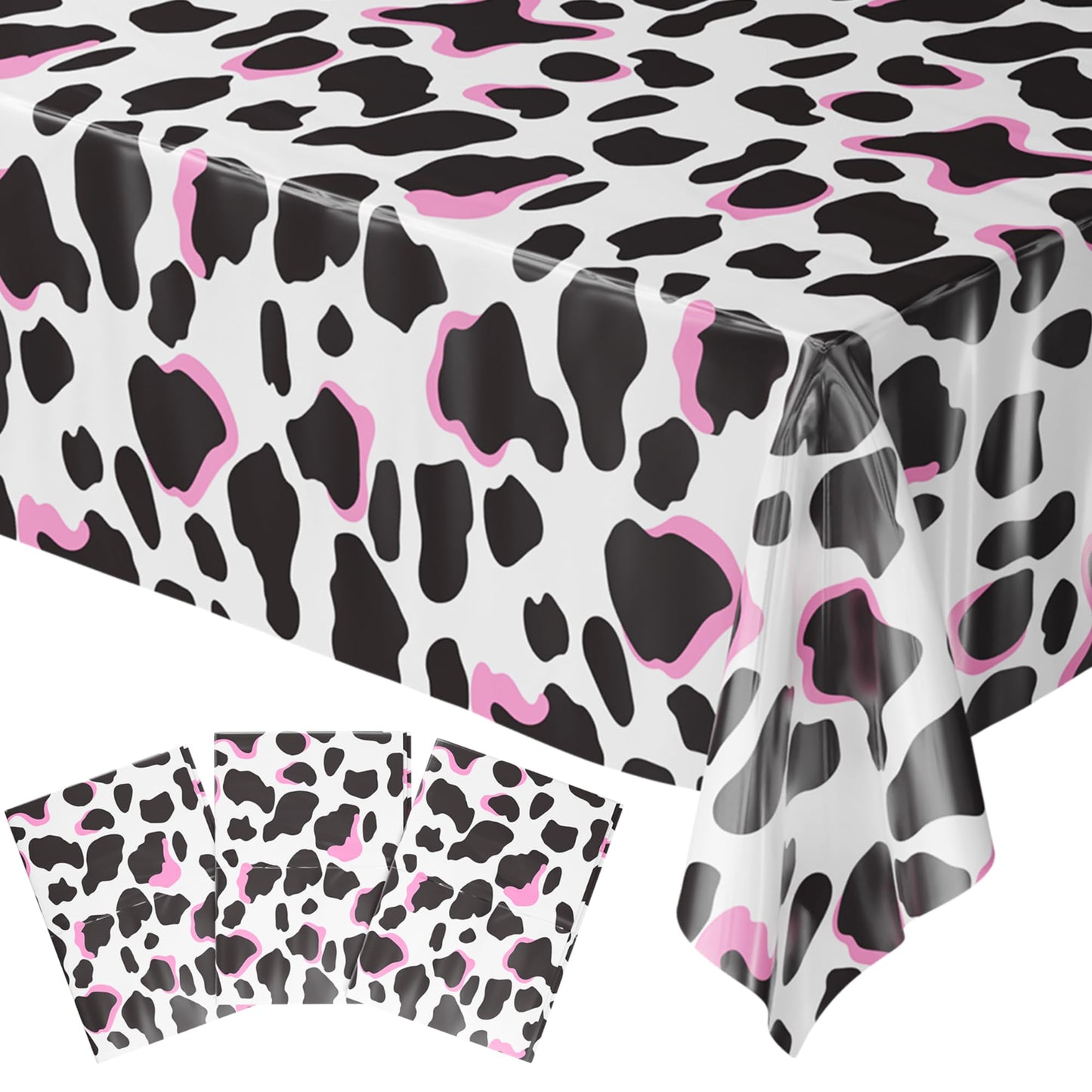 Blue Orchards Cow Print Table Covers (Pack Of 3) - 54'X108' Xl - Cow Birthday Party Decorations, Farm Cow Print Party Supplies, Cow Print Table Cloth, Farm Table Cover, Cow Baby Shower Decorations
