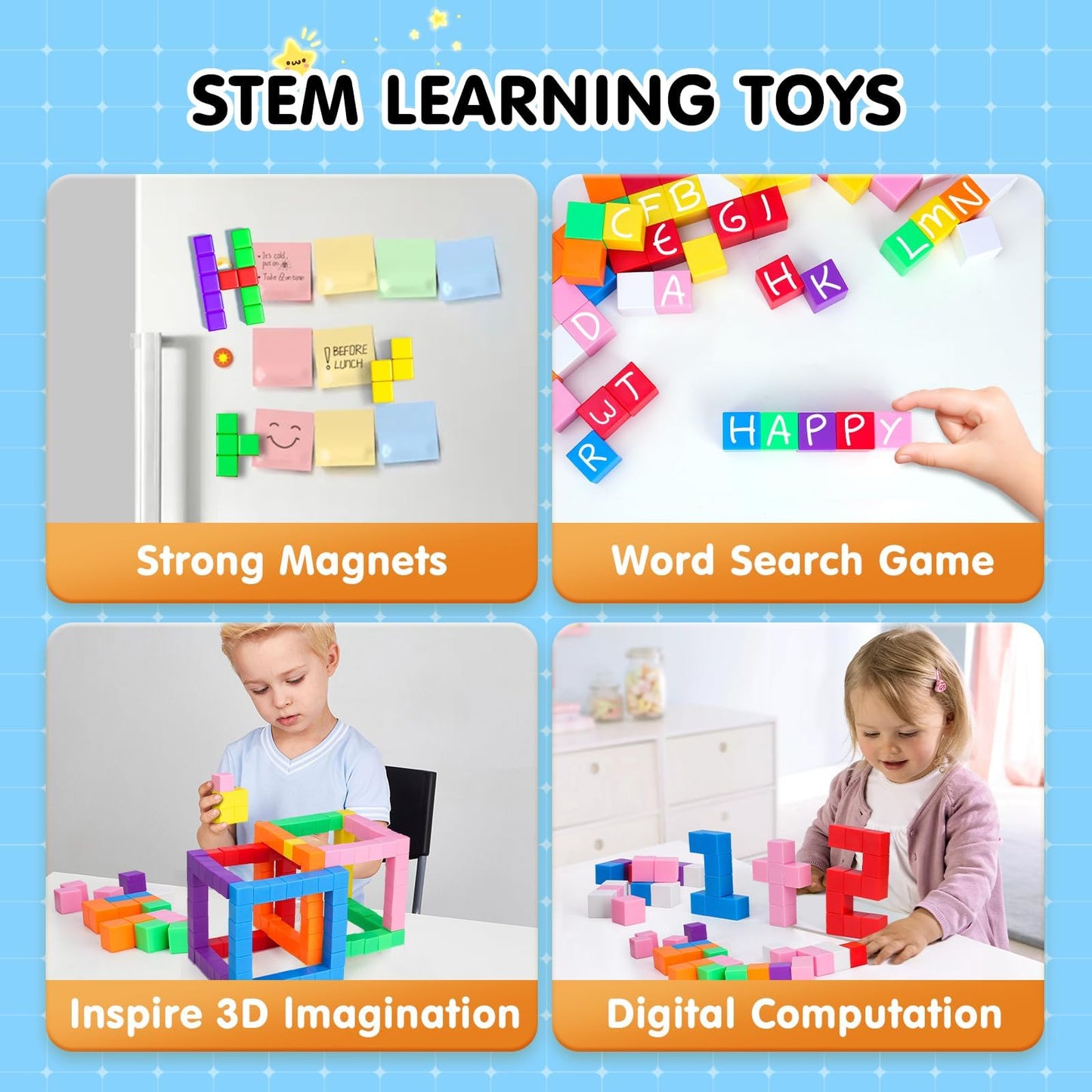 Auntyfey 64 Pcs Magnetic Blocks, Magnet Blocks, Magnetic Cubes, Magnetic Blocks For Kids, Magnetic Building Blocks, Magnetic Bui