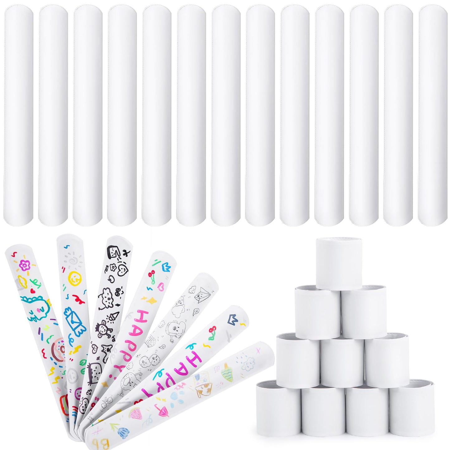 MCPINKY 64PCS Slap Bracelets White, Blank Snap Bands Party Slap Bracelets DIY Wrist Bands for Kids Birthday Party Favors School