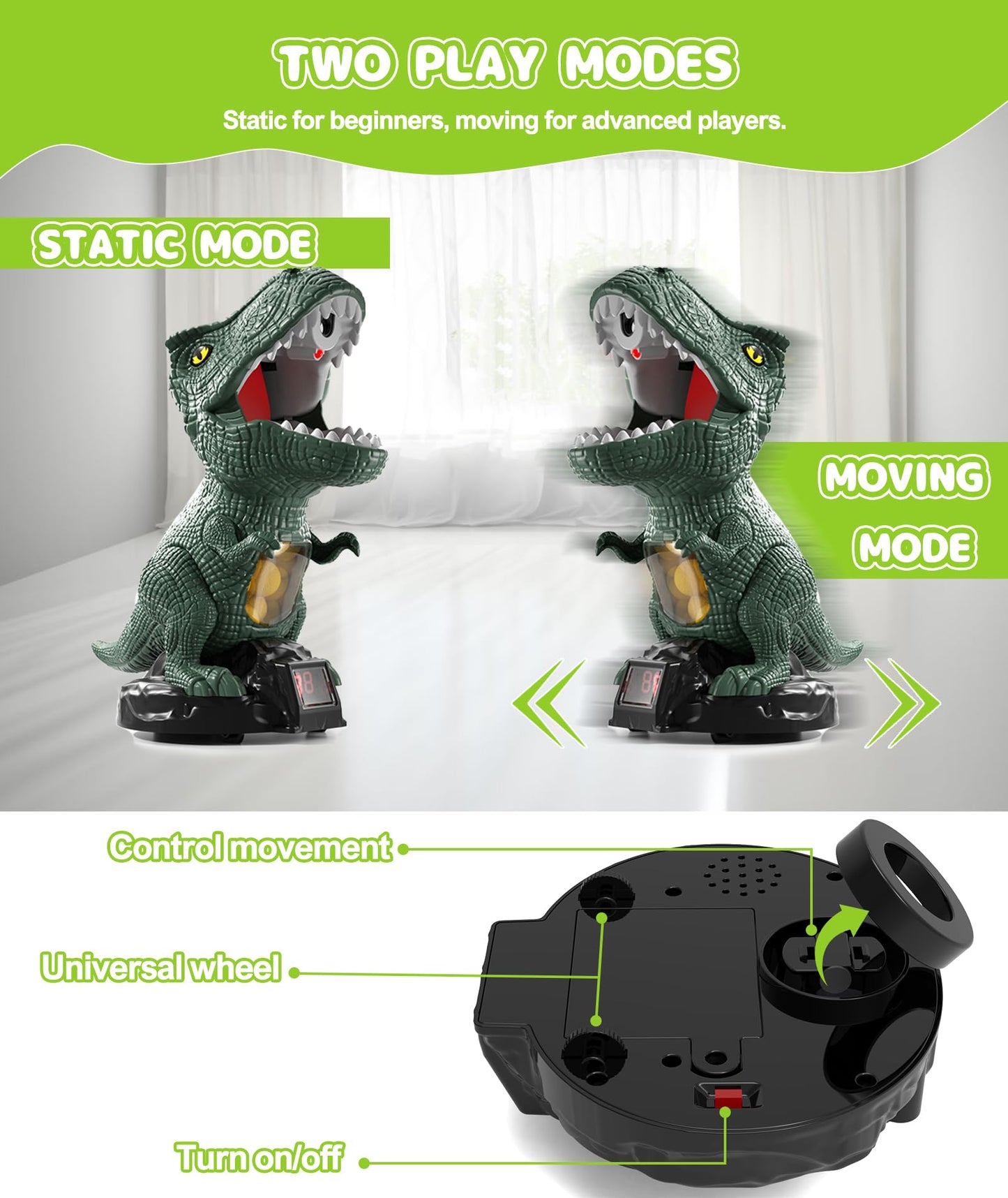 Protado Dinosaur Shooting Toy For Boys Girls, Movable Target Shooting Games With 2 Air Pump Launcher, 48 Foam Balls, Led Score R