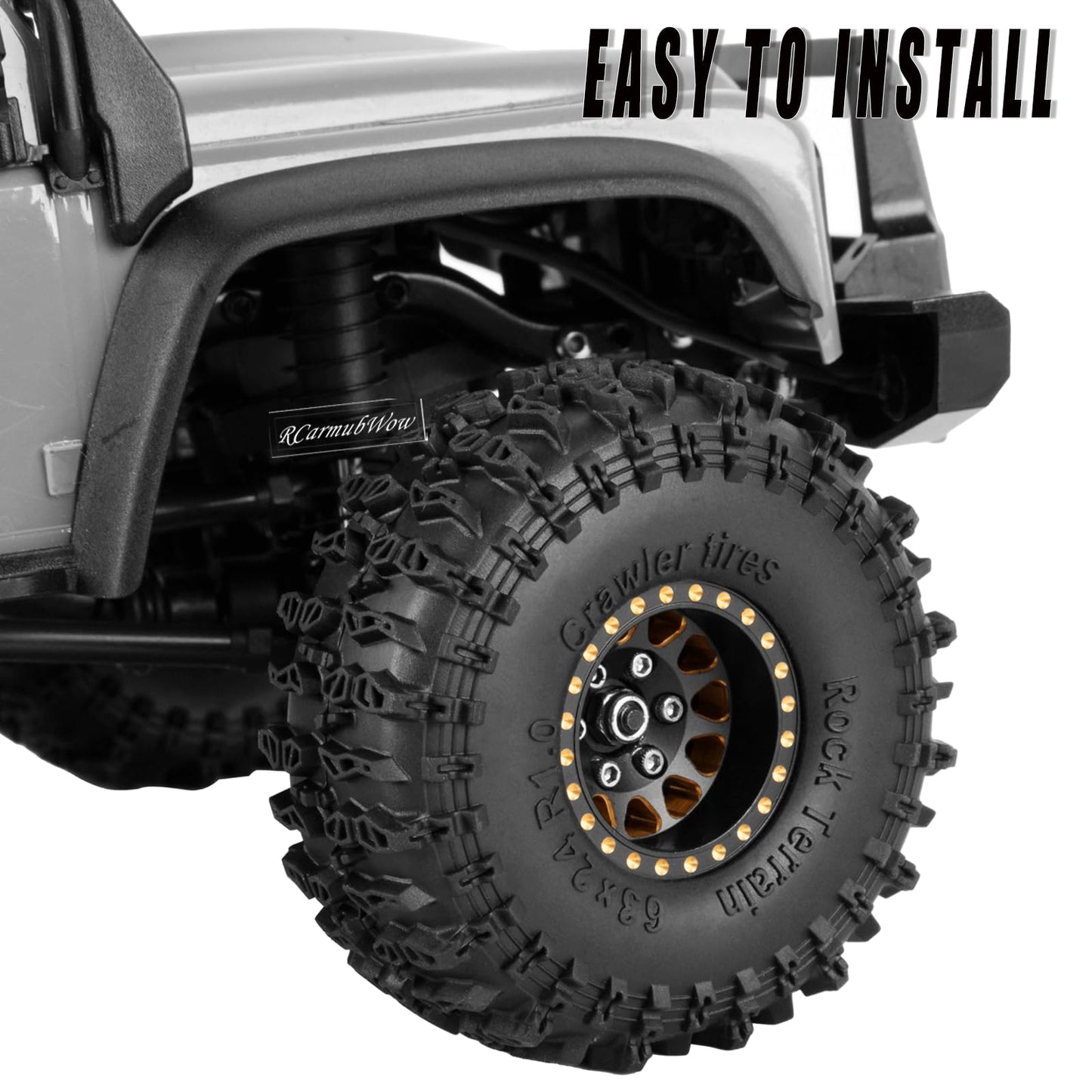RcarmubWow RC 1.0'' Beadlock Wheels and Tires for RC Crawler 1/18 TRX4M,1/24 SCX24,Brass 1.0 Beadlock Wheels RC Rims w/ 1.0 Bead