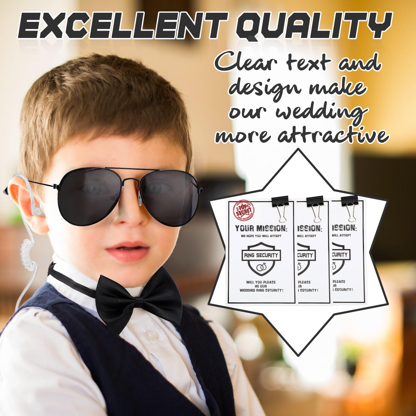 Mepase 21 Pcs Ring Wedding Bearer Security Set Include Ring Bearer Box ID Badge Holder Sunglass Acoustic Earpiece Tube Mission C