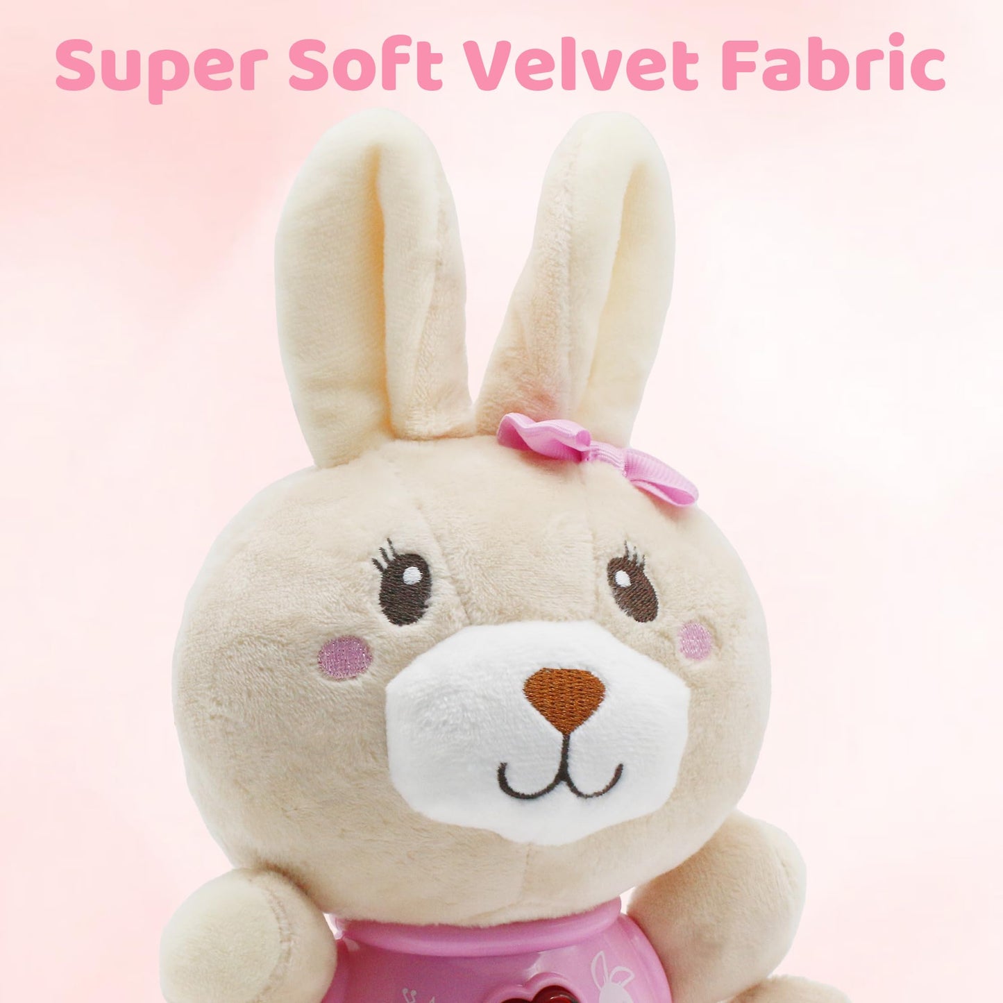 Haptime Baby Bunny Toys 6-12 Months, Infant Toys 0-6 Months, Newborn Girl Music Tummy Toy Plush Stuffed Animal, Baby Easter Basket Stuffers Birthday Shower Gift For 0 1 3 6 9 12 18 Months Girls