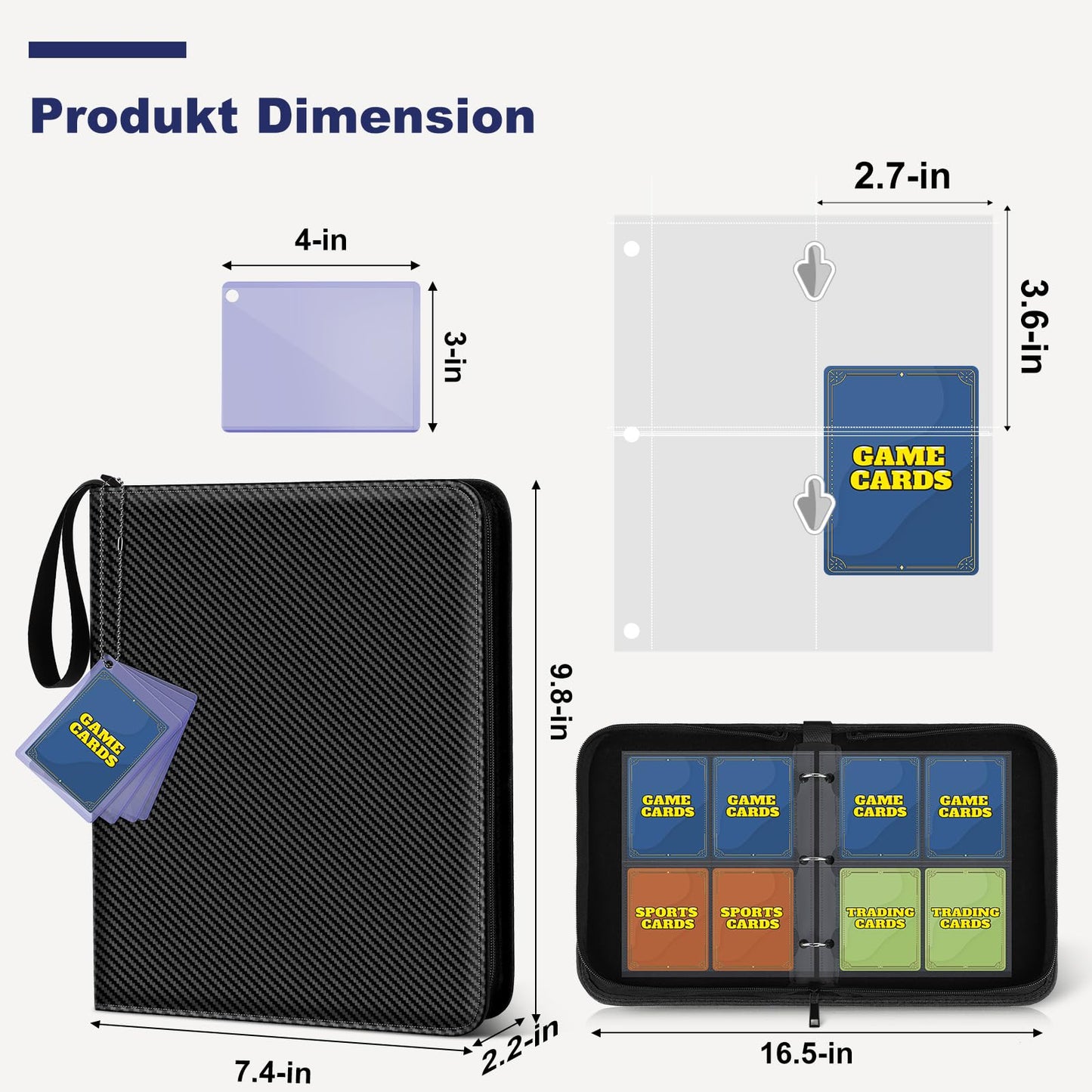 Mlikero 4 Pocket Trading Card Binder with Card Display Design 440 Double Sided Pockets enhanced Sports Card Binder Compatible with MTG TCG Baseball Cards (Black)