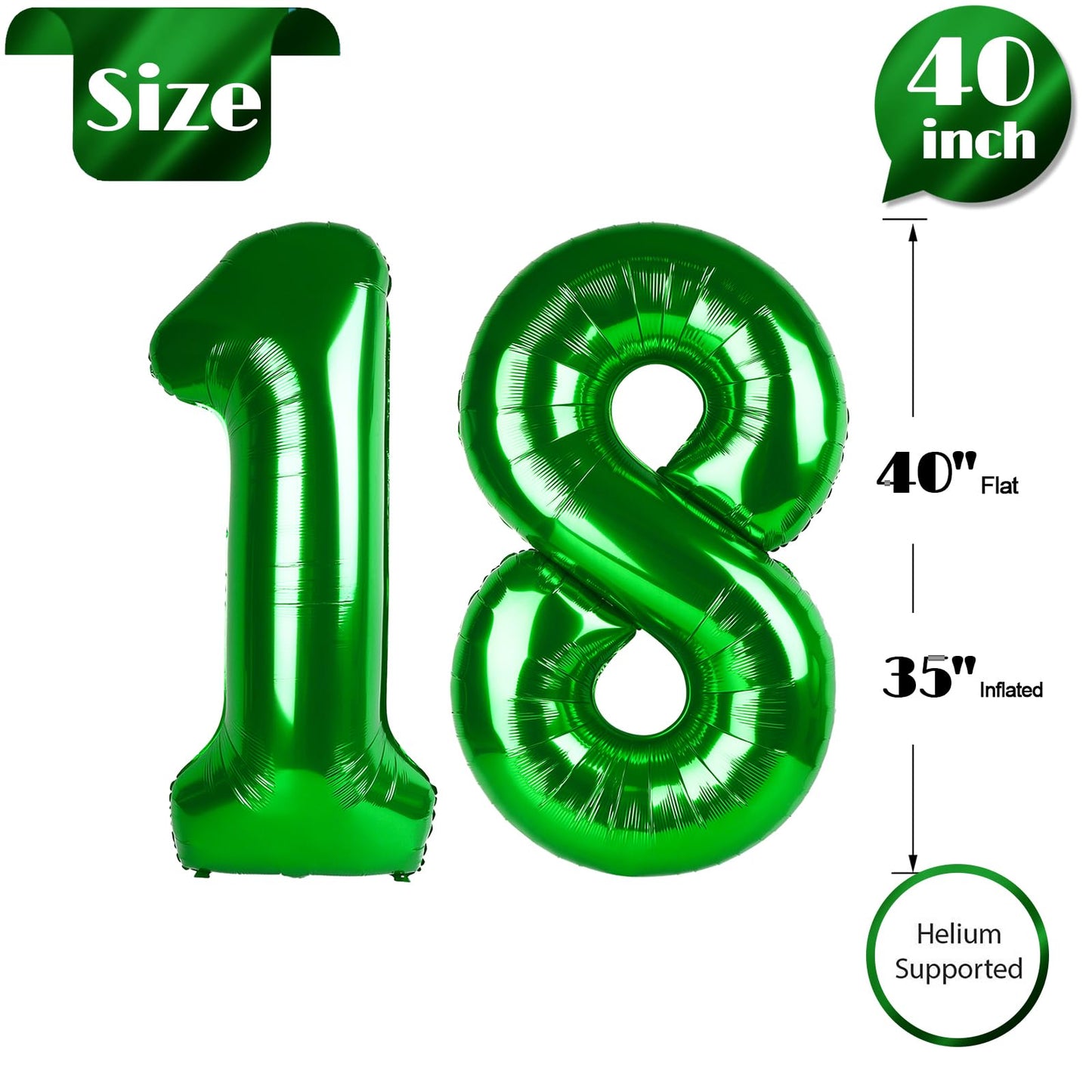 18 Balloon Number, Green Number 18Th Birthday Balloons 40 Inch, 18 Years Old Green Birthday Decorations For Boys Girls, 18Th Ann