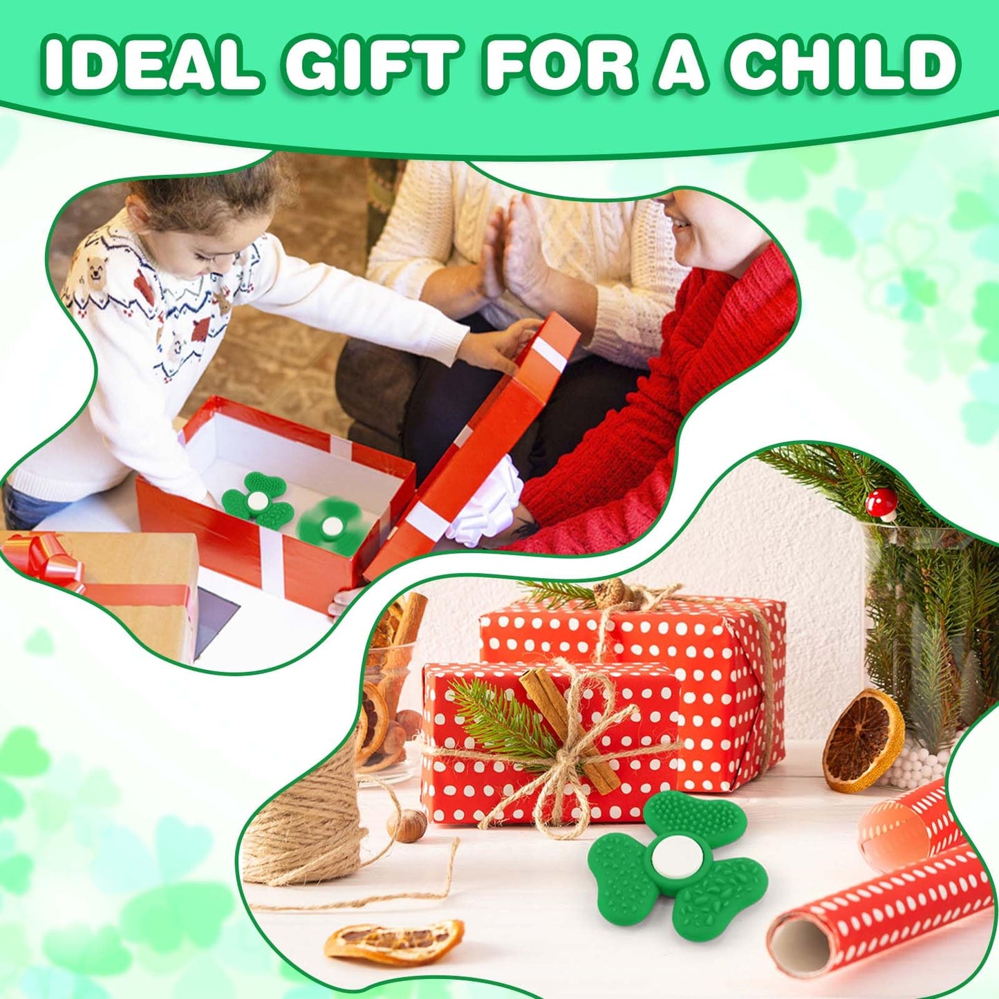 QETRABONE St. Patrick's Day Fidget Toy - Green Silicone Trefoil Spinner for Kids & Adults, Anxiety Relief Desk Toy