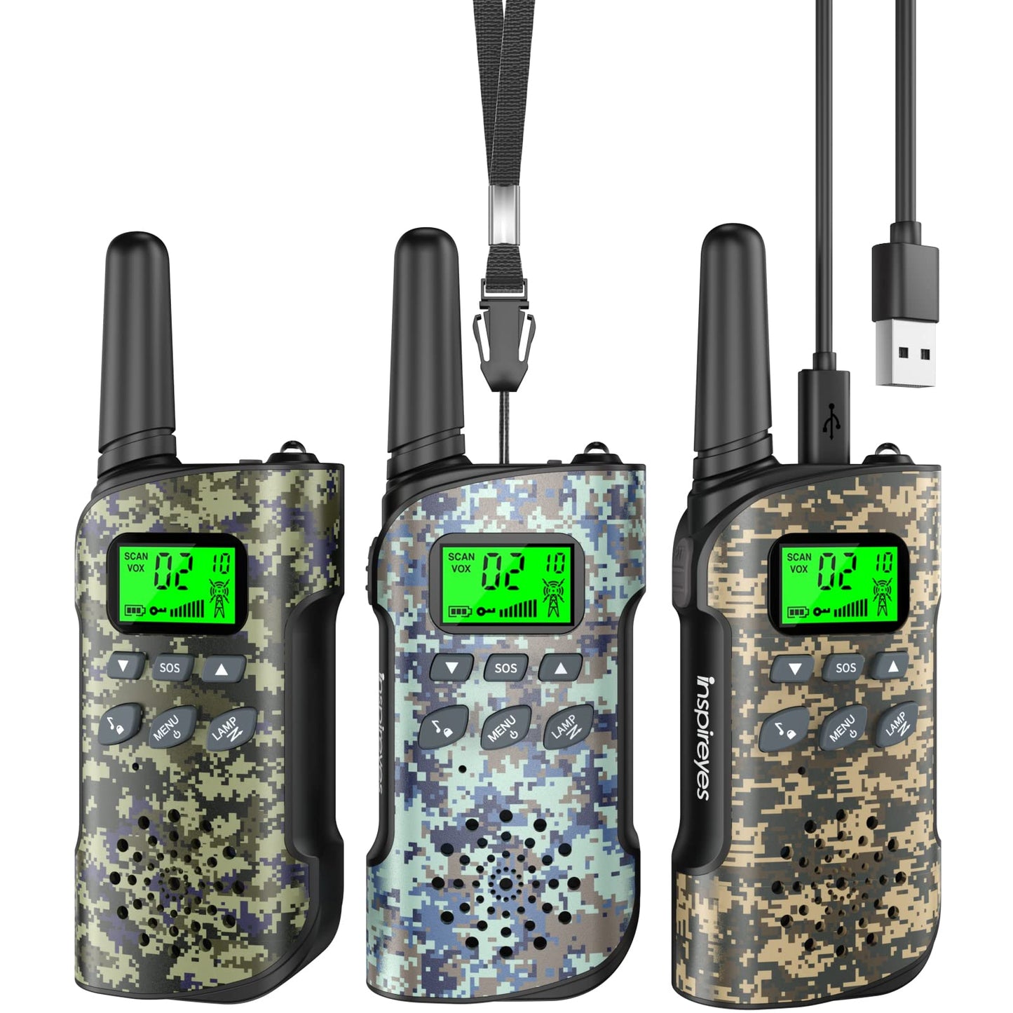 Inspireyes Walkie Talkies For Kids Rechargeable, 48 Hours Working Time 2 Way Radio Long Range, Outdoor Camping Games Toy Birthday Xmas Gift For Boys Age 8-12 3-5 Girls, 3 Pack Camouflage