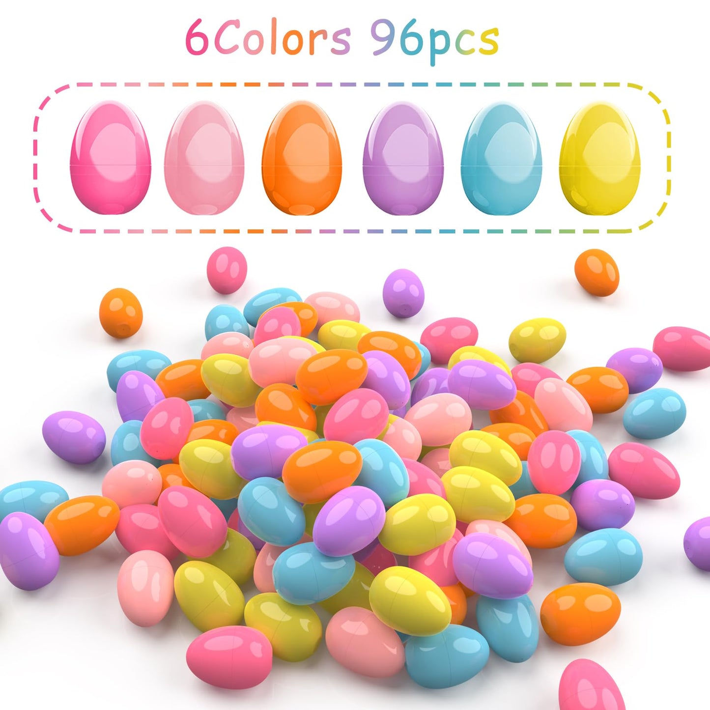 Hdlnkak Pastel Colors Easter Eggs 2.36 Inch, 96 Pcs Vibrant Fillable Plastic, Colorful Bright, Perfect For Egg Hunt, Surprises,
