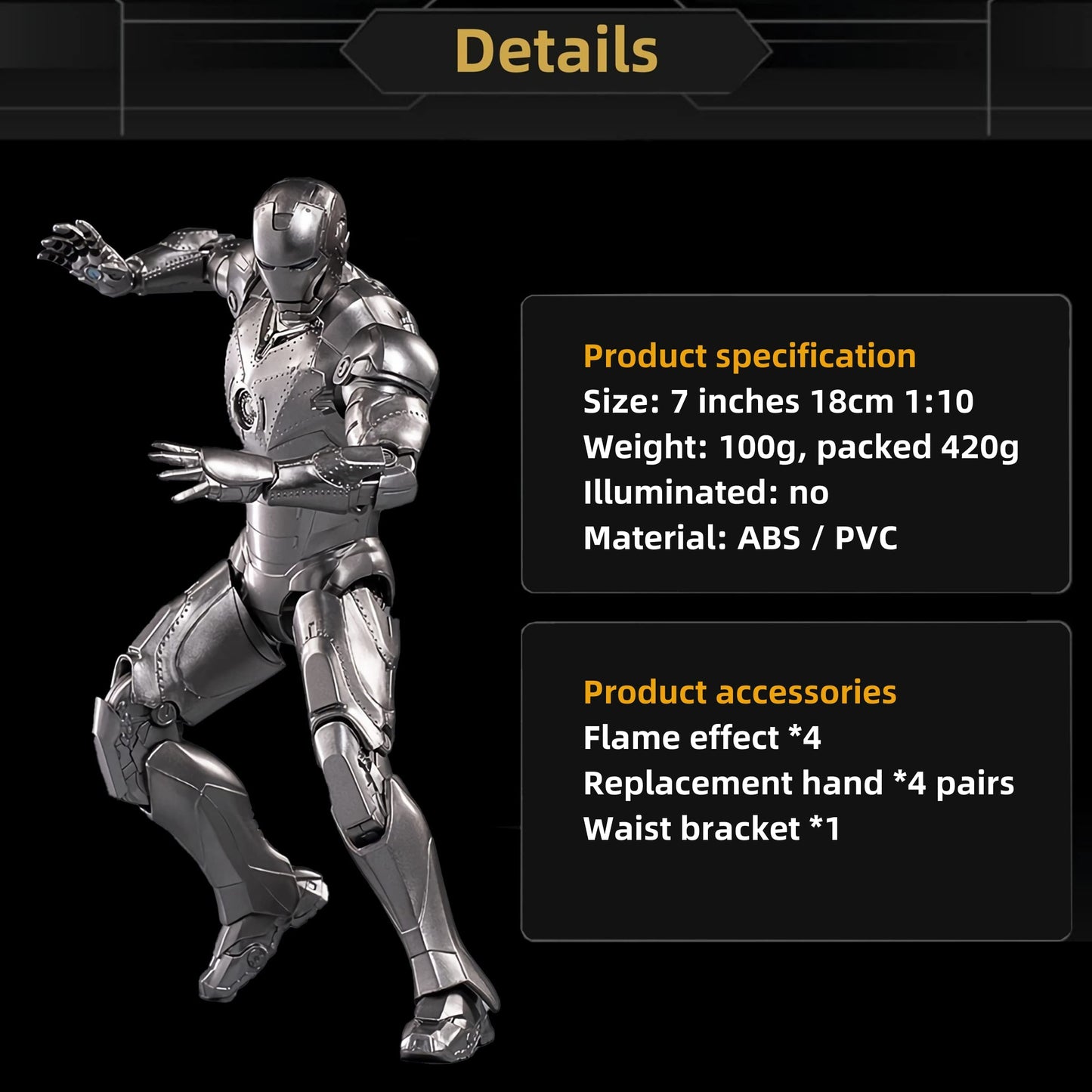 Lonullymege Ironman Mk2 Collectible Action Figure,7 Inch 10Th Anniversary Metal Texture Painting Movable Mark Model Toys (Mk Ii)