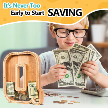 Summidate Wooden Letter Piggy Bank| Piggy Bank For Boys Girls Toddler| Alphabet Q Money Bank| Coin Bank Birthday Gift For Kids|2024 Graduation Money Box (Q)
