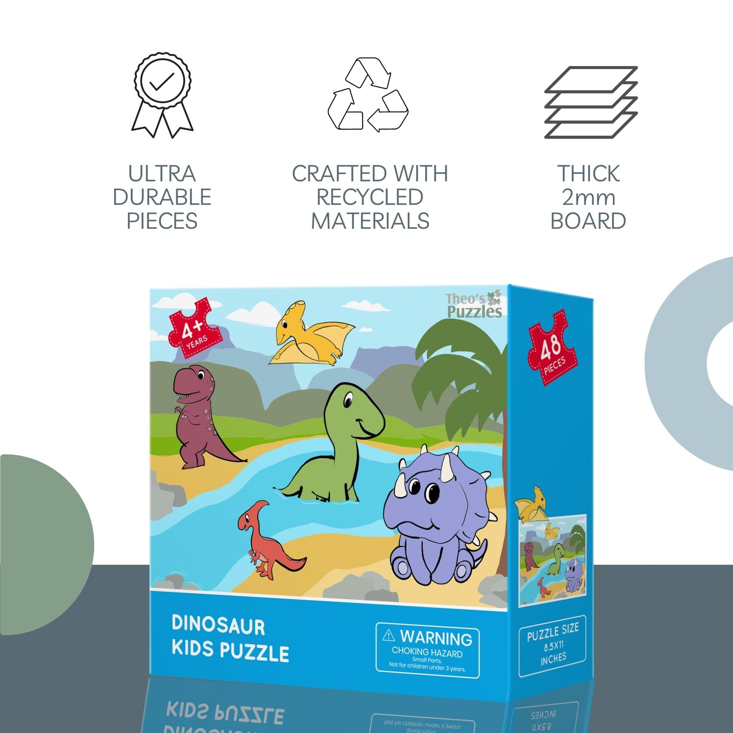 Theo'S Puzzles Dinosaur Kids Puzzle - Fun 48-Piece Jigsaw With Diverse Dinosaur, Rivers, And Volcano Scenery For Ages 4+, Perfec