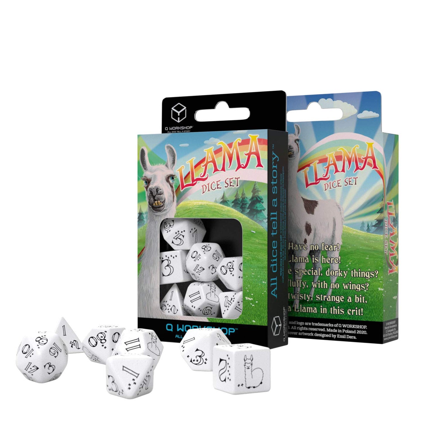 Q-Workshop Bright Llama Dice Set (White & Black)